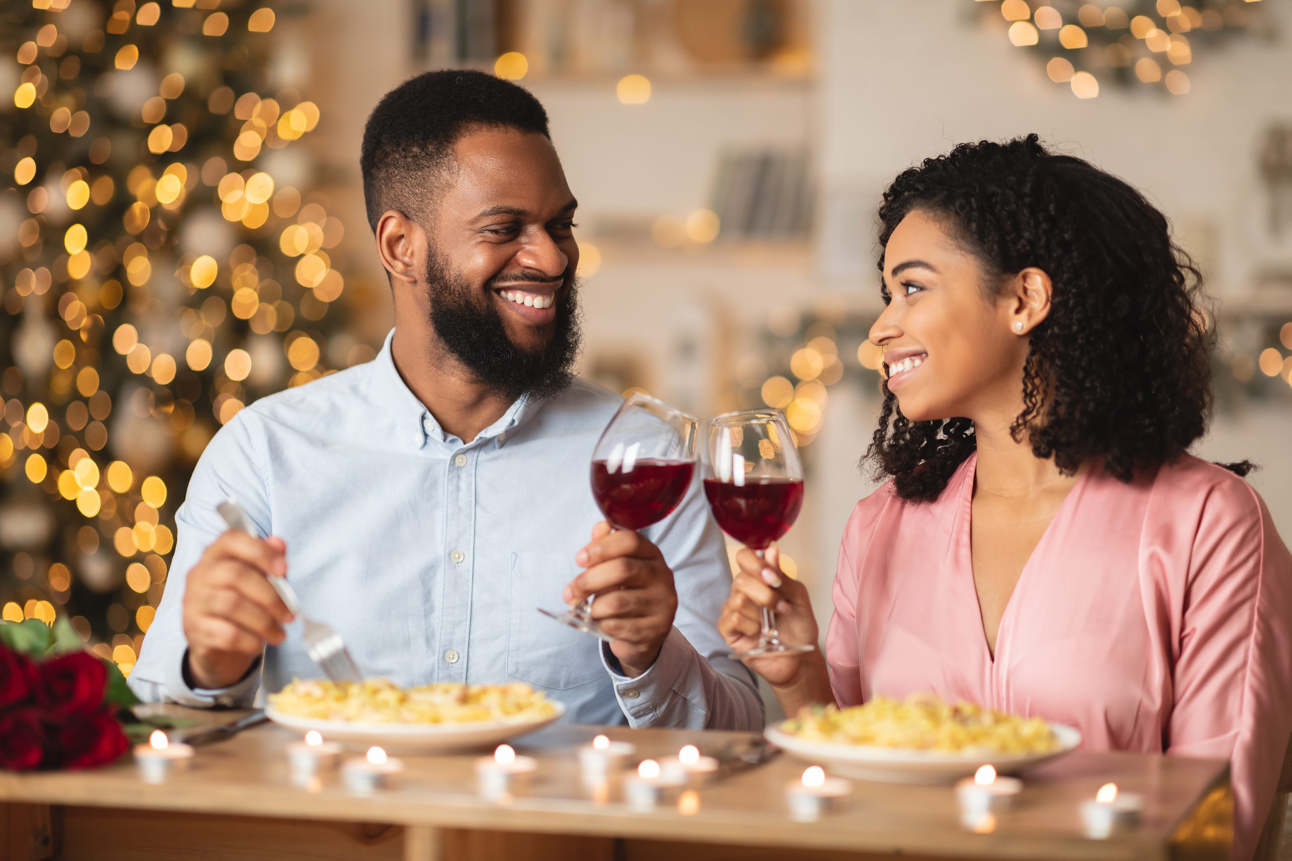 Couple drinking wine and eating